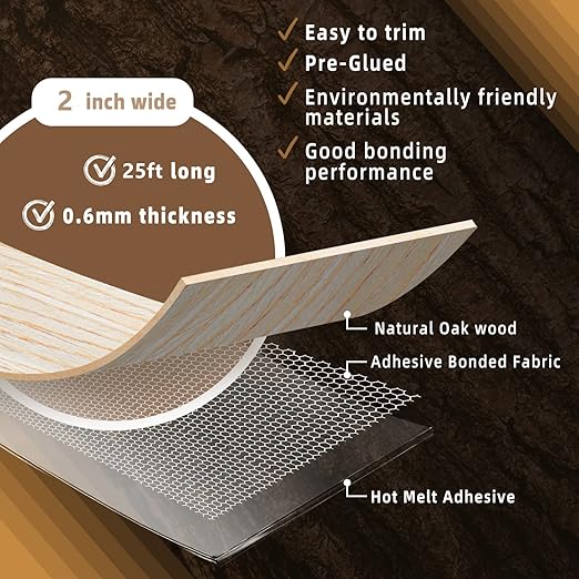 GSCIT Club Oak Edge Banding, 2 inch x 25ft roll of Veneer Edge Banding -Pre-glued Flexible, Real Wood Tape Banding for Cabinet Repair Furniture Restoration