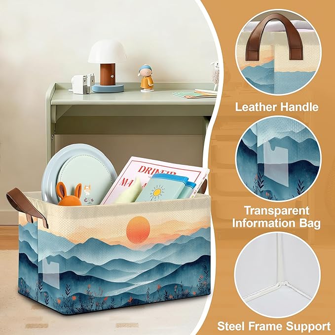 Storage Bin with Handles, Sun Mountains Collapsible Laundry Baskets for Books, Laundry - Use in Nursery, Closet Organizers and Storage, Blanket Basket