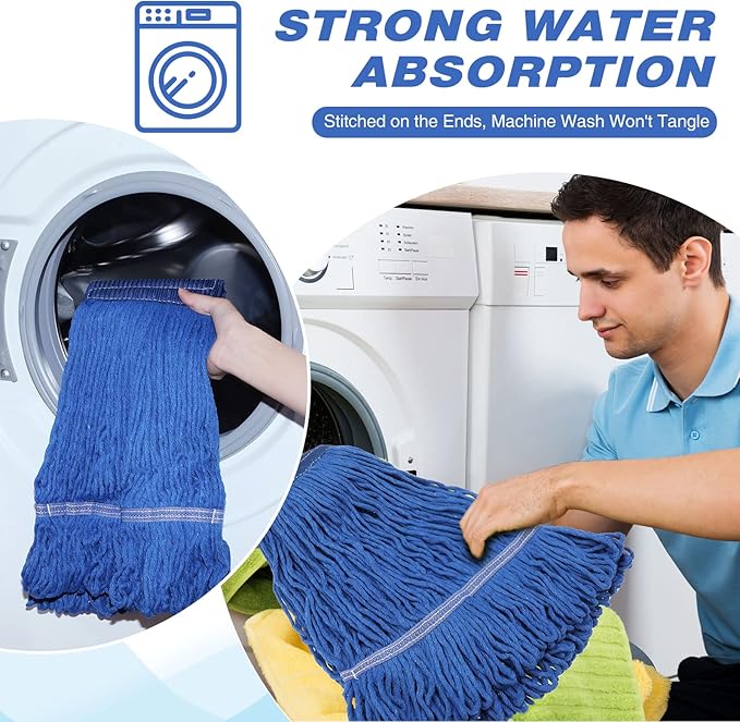 Nuogo 10 Pcs Commercial Mop Head Replacement Floor Cleaning Wet Heavy Duty Commercial Mop Refills General Cleaning(27.6 Inch,Blue)
