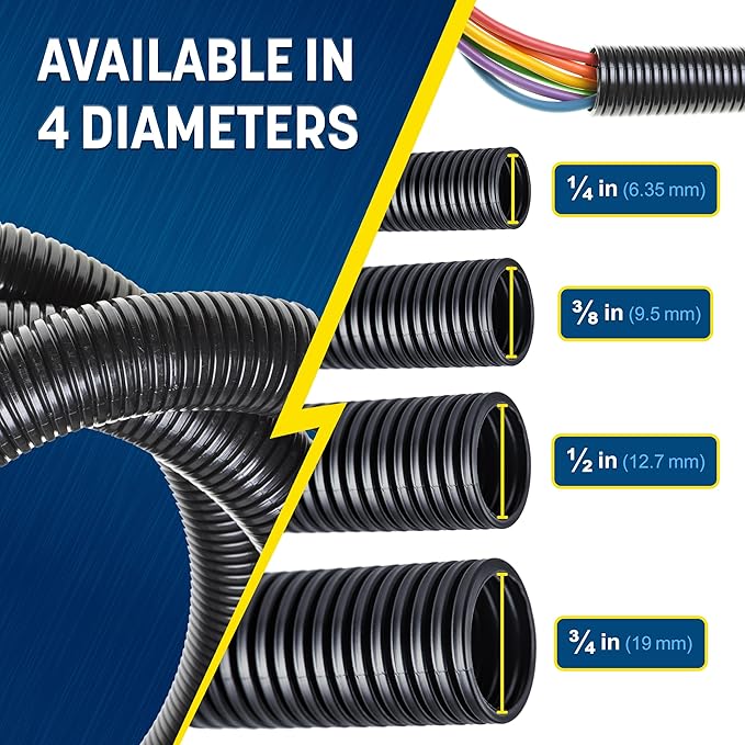 GS Power 1/2 Inch x 50ft Split Wire Loom Tubing, Split Cable Sleeve Cord Protector for Industrial Electrical Wires, Automotive Wire Cover Flexible, High Temperature Cable Conduit, Wrap