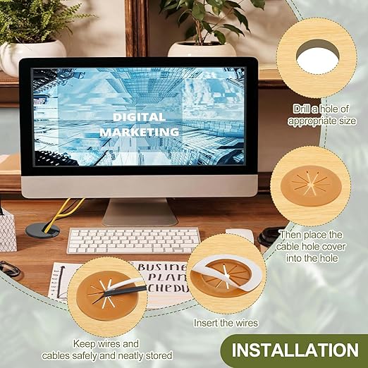 PATIKIL Desk Grommet 2-3/8", 4 Pcs Round Cable Grommet Cord Hole Cover with Adhesive Tape Flexible Table Wire Organizer for Office Home Table Countertop, White