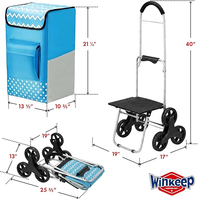 winkeep Shopping Cart, 220 lbs Capacity, Foldable Grocery Trolley with Large Bag, Laundry Utility, Adjustable Bungee Cord (Sky Blue)