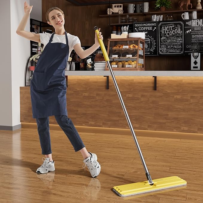 JOYMOOP Industrial Mop and Bucket Set, 17.7-inch Dust Mops for Floor Cleaning, Flat Mop Bucket with Wringer, Include 5 Reusable Microfiber Mop Pads - Yellow