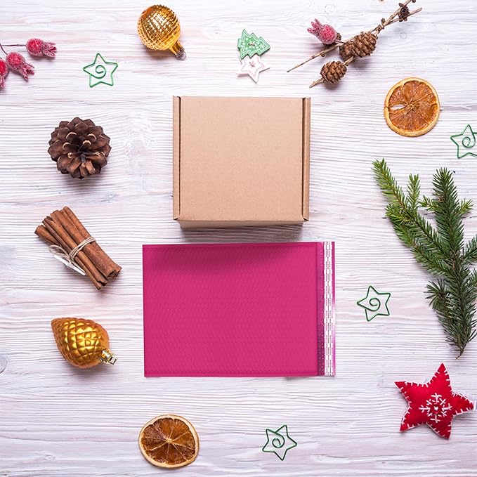 Hot Pink 10x13 Inch Poly Bubble Mailers |Self Seal Padded Envelopes for Thick books | Air Cushioned Bubble Mailer | Usable Size 9.5x13 | Waterproof Lightweight Mailing Shipping Bags | 100 Pack Bulk