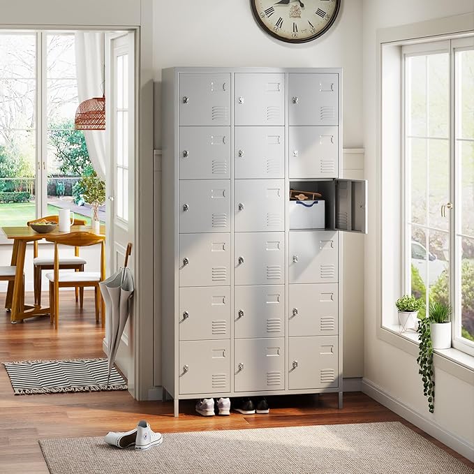 Aobabo 18 Doors Metal Storage Locker for Employees, Storage Locker for School Office Gym Bedroom, Grey, Assembly Required