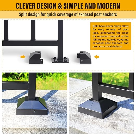 1.0"x1.0"（Actual: 1.0"x1.0"） Deck Post Base Cover Decorative Post Base Trim Skirt Black Aluminum 2Pack