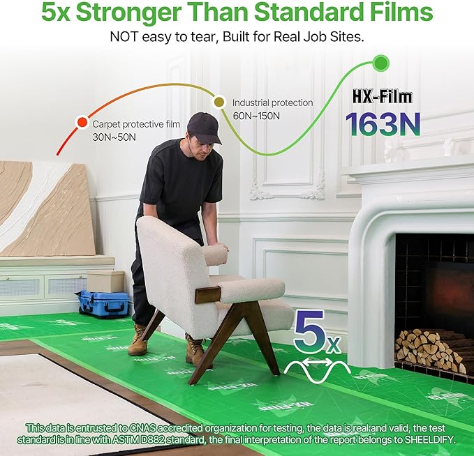 39" x50' Heavy-Duty Floor Protection | Construction Grade Carpet Protector | Drop Cloth Plastic Film for Hardwood Floors | Waterproof Painters Covering with No Residue(Mint Green)