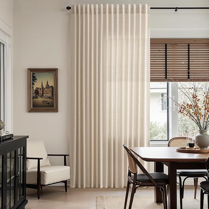 Nanspring Grey Flax Curtains 63 Inch Length for Living Room Linen Blend Light Filtering Mordern Boho Sheer Curtains Back Tab and Rod Pocket Privacy Curtain for Bedroom Office 52x63,2 Panels