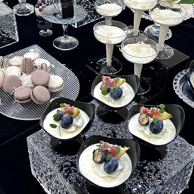 8PCS Buffet Risers Display Stands with 8PCS Mini Signs,Acrylic Cube Display Risers with Hollow Bottom, 2Sets (6, 6.5, 7, 8)" (Transparent, 2 Sets ( 6'',6.5'',7'',8'' ))