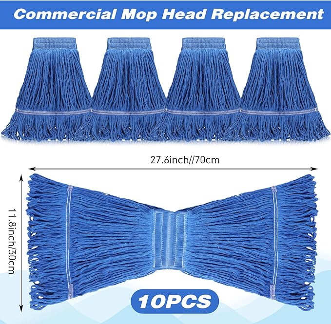 Nuogo 10 Pcs Commercial Mop Head Replacement Floor Cleaning Wet Heavy Duty Commercial Mop Refills General Cleaning(27.6 Inch,Blue)