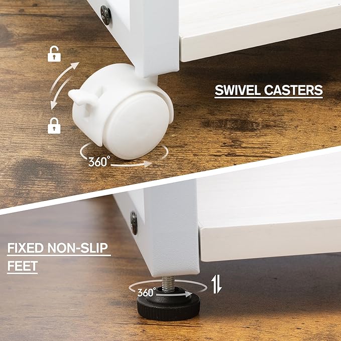 Under Desk Printer Stand - 2-Tier Industrial Mobile Printer Table with Storage Shelf, Heavy Duty Wood Rolling Printer Cart with Wheels for Home and Office,Maple White