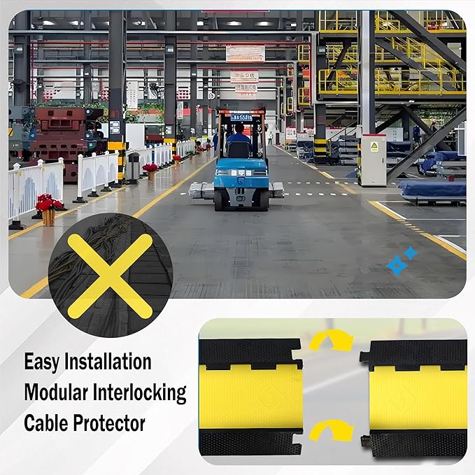 Driveway Cord Protector Ramp 36.3"×19.7"×2", 40000 lbs Heavy Duty Rubber Outdoor Extension Cable Wire Hose Cover 5 Channels Slow Down Speed Bump for High Traffic Driveway Road