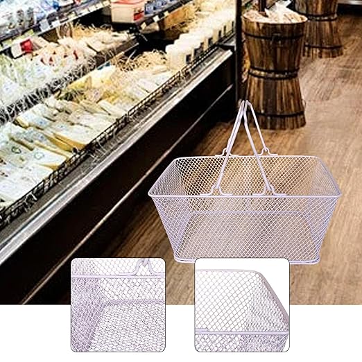 Shopping Basket Wire Portable Multipurpose Vegetables Fruit Storage with Handles for Garden Retail Store Pantry, Pink