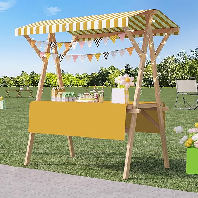 Outdoor Vendor Cart, Portable Cart with Canopy, Movable Stall Display Stand, Foldable Vending Stand Kiosk Display Trolley with Canopy, for Market, Street Food, Events(Yellow 2,150cm/59in)