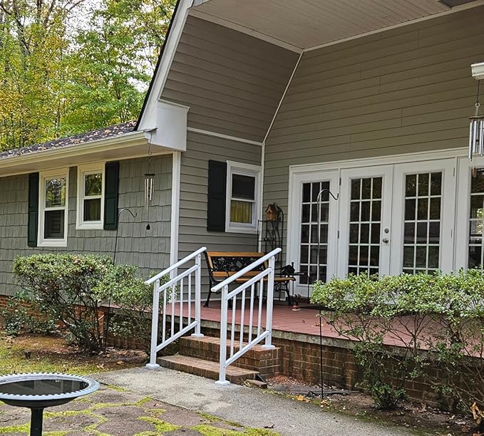Handrails for Outdoor Steps Suitable for 1 to 3 Steps- Wrought Iron Stair Railing- Step Steady with 3 Feet Handrailing- Safe Indoor Home Banisters (White)
