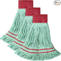 ONESIMUS 30 oz Pack of 3 Cleaning Heavy Duty Industrial Commercial Grade Looped-End Mop Head Replacement,6'' Headband Cotton String Wet Mop Head Refills,Machine Washable Green Mop