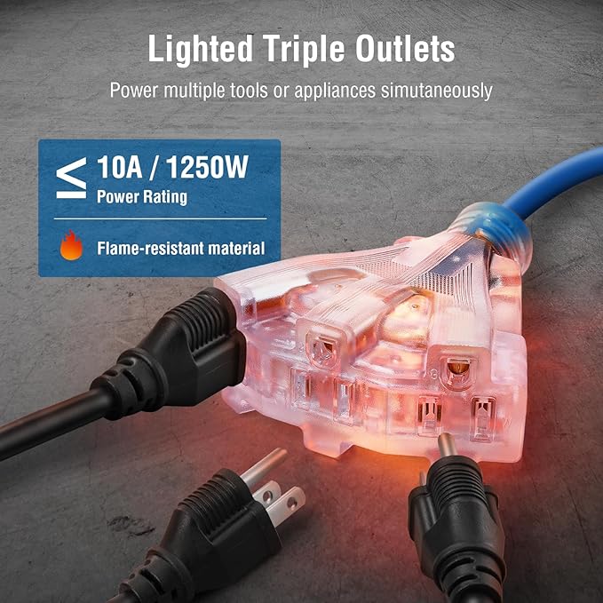 SURAIELEC 80 FT Retractable Extension Cord Reel, 14 AWG SJTOW Power Cord for Garage & Workshop, 10A Circuit Breaker, Wall/Ceiling Mount, Upgraded Anti-Tangle Roller Design, ETL Listed, Blue