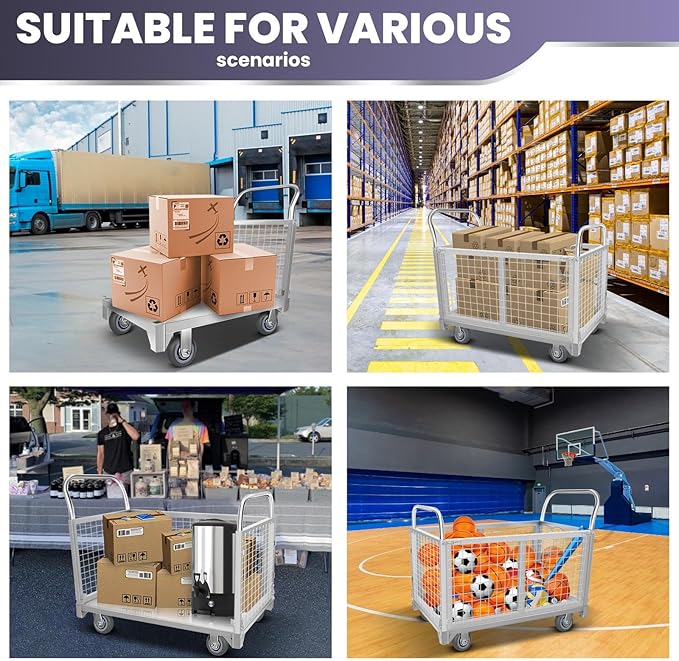 Platform Truck Cart, 4 in 1 Foldable Push Cart with Cage 2200 LBS, Hand Dolly Truck for Grocery Cart on Wheels, Laundry, Storage