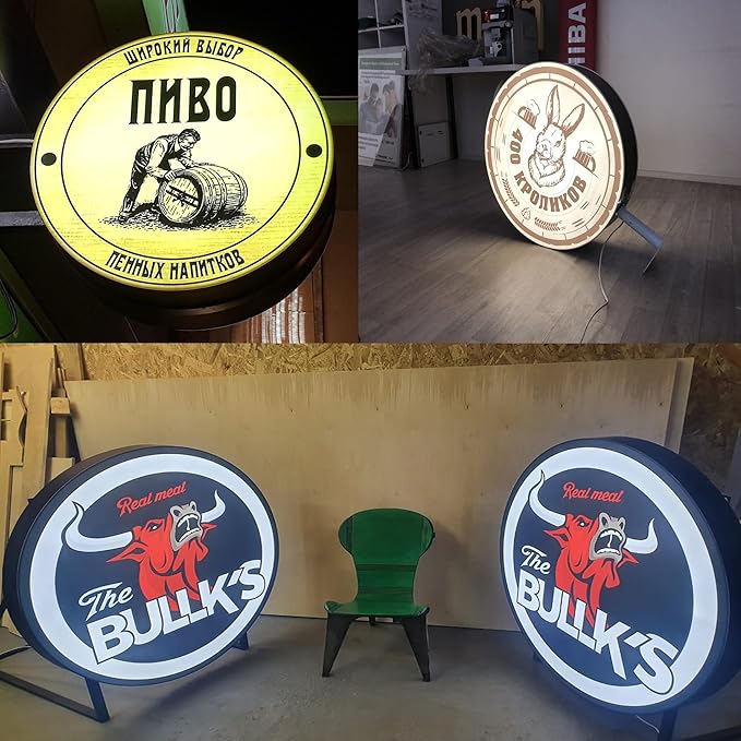 Custom Advertising Logo Lightbox Sign - Double Sided Outdoor LED Logo Business Signs for Business Retail Advertising,Salon, Cafés, Bars & Restaurants (Round)