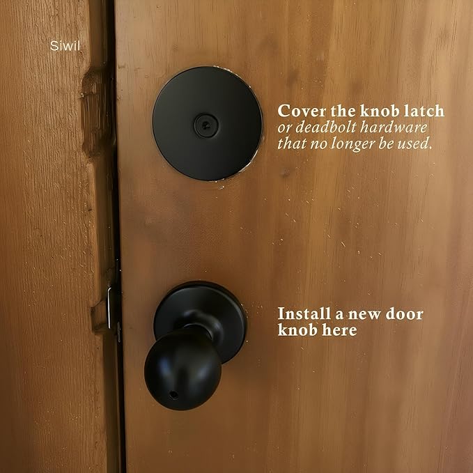 Door Hole Cover Plate Black, 2-5/8" Diameter Solid Steel, Hole Filler Plate - 1 Pack