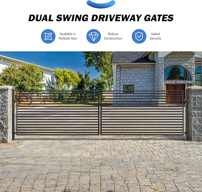 ZUMI Dual Swing Driveway Gate, 18x6 ft. Outdoor Steel Fence for Home Security, Heavy-Duty Weatherproof Iron Kit, Brooklyn Style