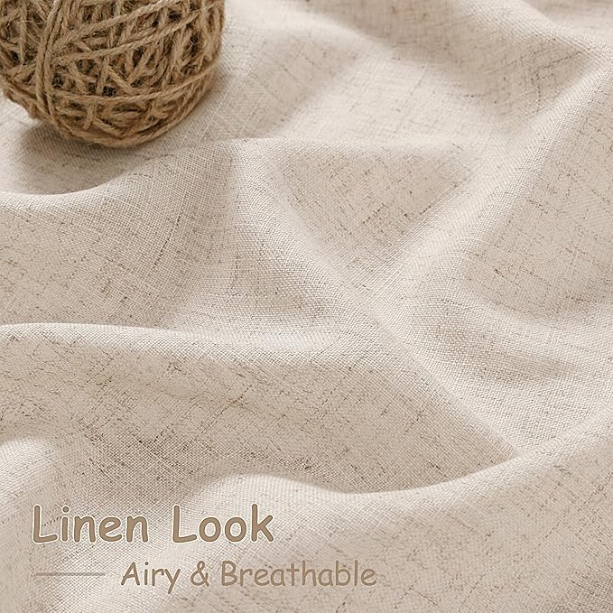 Nanspring Extra Long 120 Inch Curtains for Living Room Cream Beige Linen Light Filtering Semi Sheer Curtain Back Tab Modern Farmhouse Decor Floor to Ceiling High Window for Bedroom 52x120, 2 Panels