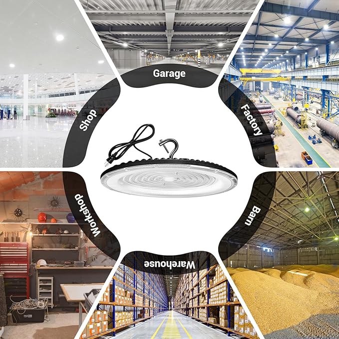 500W UFO Led High Bay Light Fixture,120V,5000K Daylight Commercial Shop Bay Lighting,75000LM,[2200W MH/HPS Equiv.] US Plug Area Lighting for Warehouse/Barn/Gym/Factory/Workshop
