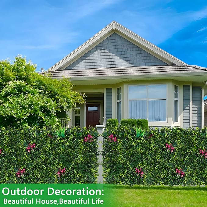 Artificial Boxwood Wall Panels, 20''x20'' 8pcs Grass Wall Panels with Mint Plant Leaves, Greenery Backdrop Privacy Screen with UV Protection, Green Grass Wall for Garden Indoor Outdoor Decor