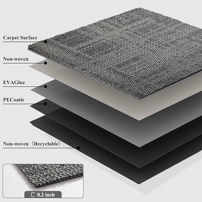 20" X 20" Carpet Tiles, Carpet Squares, 24 Tiles/64.5 Sq.Ft per Box, Floor Carpet Tiles for Home Office Industry, Geometric-Light Grey