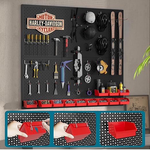 Peg Board kit with Accessories, Heavy Duty Steel Pegboard Kit with 180 PCS Varied Pegboard Accessories, Ideal for Tool Storage and Garage Organization, 16-Inch X 36-Inch, 2 Pack (Red Box)