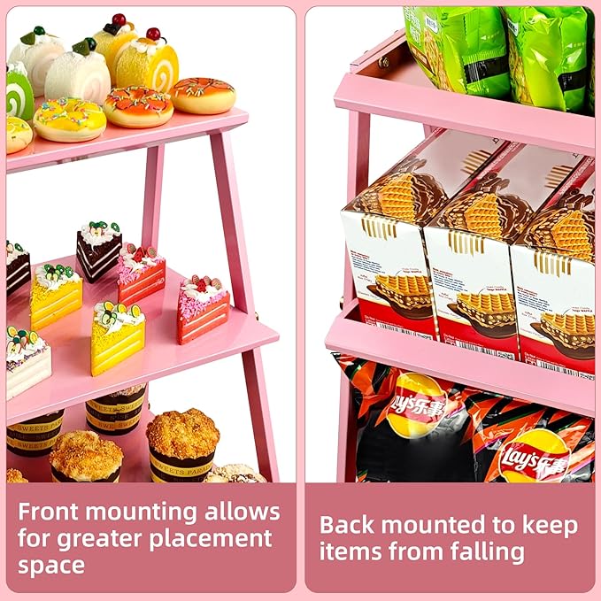 CozyNova 3 tier candy display - Snack holder with snack holder - Multi-functional counter snack and chip holder for stores - Cupcake display stand (Pink)