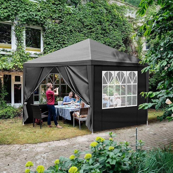 10x10 FT Party Tent, Outdoor Wedding Tents for Parties, Canopy Event Tent with 4 Removable Sidewalls, Waterproof Gazebo Shelter for Birthday Parties, Weddings, BBQs & Events (10X10FT-4Sides Black)