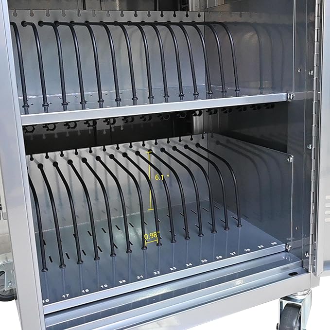 Laptop and Tablet Charging Cart, 32 Unit Device Mobile Charging Station for Chromebook, Tablet, Laptop, with Charging Port Screen Size Up to 16.3", Suitable for Office, Classroom, etc (Silver)
