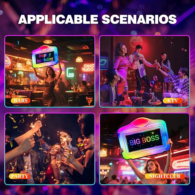 LED display Bottle Service Sign Club signs for bottle service Color Display Lights with APP Programmable Scroll Play, Hand Holding Light Box letter board Ideal for bars, nightclubs, and parties