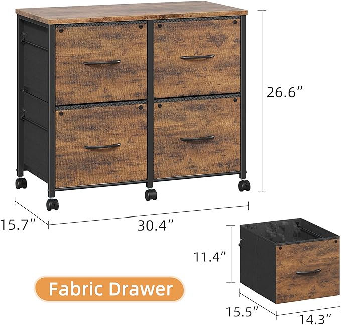 4 Drawer Lateral File Cabinet, Mobile Filing Cabinet for Large Printer, Home Office Functional Small Office Storage Cabinet & Printer Stand, Fits Letter/A4, 30.4'', Rustic Brown
