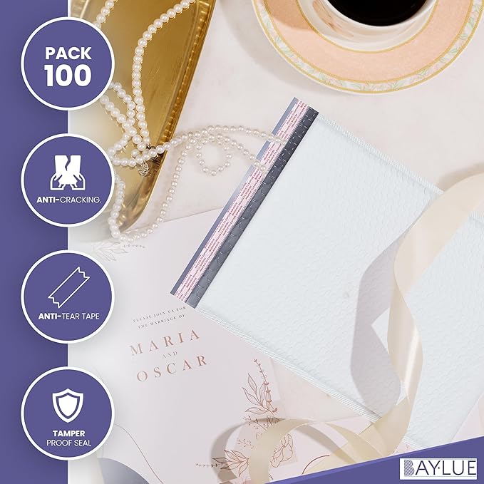 White 10x13 Inch Poly Bubble Mailers |Self Seal Padded Envelopes for Thick books | Air Cushioned Bubble Mailer | Usable Size 9.5x13 Inch | Waterproof Lightweight Mailing Shipping Bags | 100 Pack Bulk