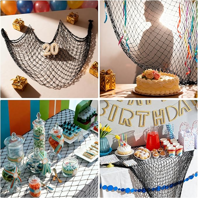 Decorative Fishing Net 2 Pack, 5x10 ft Large Black Fish Net Decor for Wall, Photo Display, Nautical Mermaid Pirate Ocean Themed Beach Hawaii Under The Sea Party Decorations