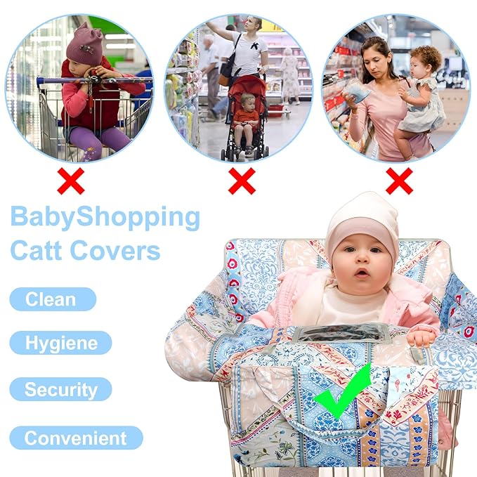 Shopping Cart Cover for Baby 2-in-1 High Chair Cover with Safety Harness Multifunctional Dark Blue Dinosaur Pattern Cart Covers for Babies Soft Padded Grocery Cart Cover for Baby Boy Girl