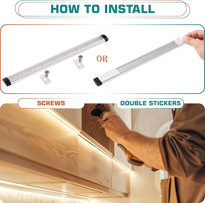 Under Cabinet LED Bar 12inch, Single Counter Light for Kitchen Shelf Cupboard, Display Cases Back Lighting, Closet Light, 120V Wall Plug in, On Off Switch, 2 Bars, Daylight
