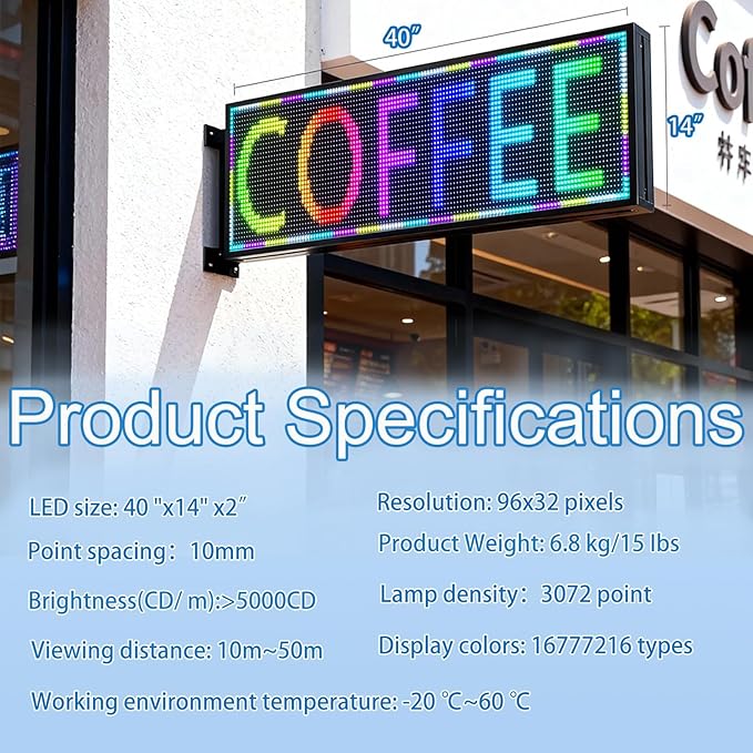 P10(40" * 14") Outdoor Programmable Scrolling Led Sign Digital For Business Matrix Panel Screen Panel Electronic Board Screen Custom Neon Custom Message Board