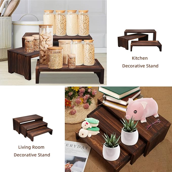 3-Tier Wooden Cupcake Stand & Display Risers, for Food Desserts & More, Sturdy & Reusable