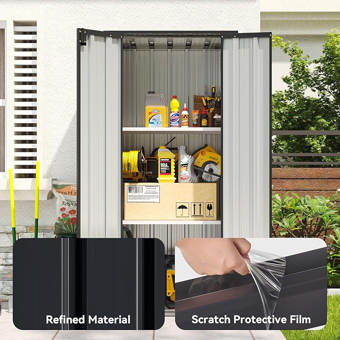 Aoxun 31x19 in Outdoor Storage Cabinet Metal Garden Shed with 2 Adjustable Shelves 3 Layer Indoor& Outdoor Waterproof Vertical Storage Shed for Patio Garden, Garage, Porch (Black, 22 Cu.Ft)