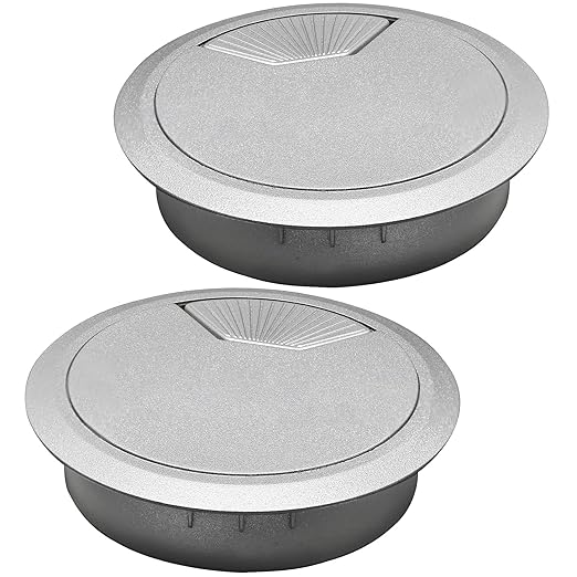 Desk Grommet 2-3/8" (60 mm), Desk Cord Hole Cover, Cable Grommet ABS Plastic, Desk Hole Grommet for Office and Home Table Cable, Detachable Adjustable Cable Cord Organizer (Silvery2 Pcs)