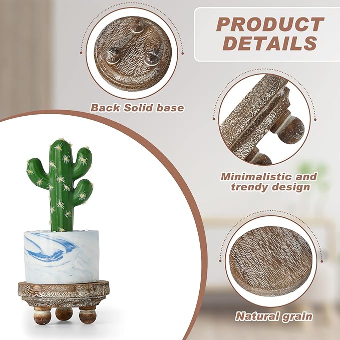 Set of 2 Mini Wood Risers for Decor Round Wooden Riser Small Wooden Stool Display Stand Farmhouse Rustic Wood Pedestal for Plant Pot Tiered Tray Decor Cake Food Collection Display(Brown)