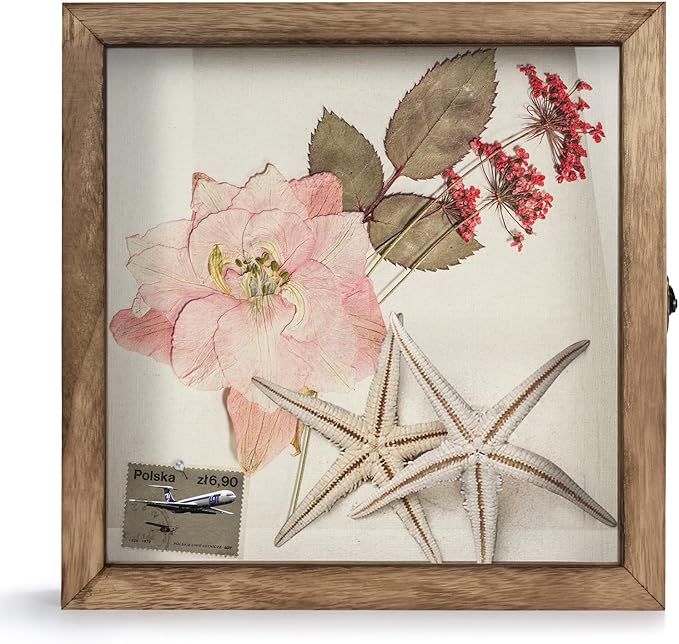 TJ.MOREE Shadow Box Display Case 11 x 11 Flowers Shadow Box Frame with Glass Window Picture Frame Wedding Bouquet Memorabilia Medals Photos Memory Box for Keepsakes - Carbonized