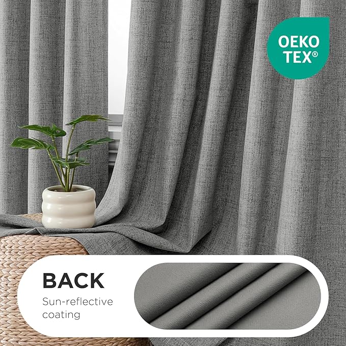 Joydeco Pinch Pleated Curtains - 100% Blackout for Bedroom, Light Grey Linen Curtains 40" W x 90" L, Thermal Insulated 2 Panels Light Blocking Drapes, Back Tabs for Living Room