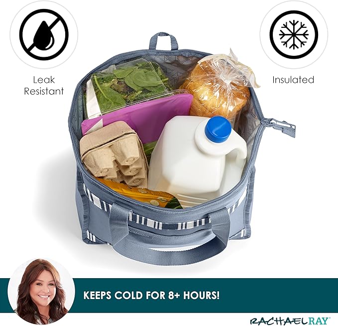 Rachael Ray Chillout Soft Cooler Bag, Large Reusable Insulated Grocery Bag with Zippered Top, Travel Tote for Hot or Cold Food, Grocery Tote Bag