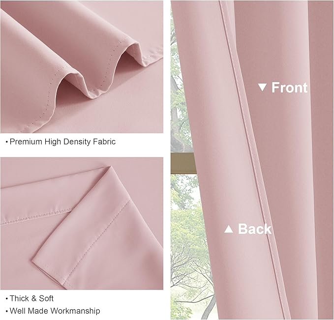 PONY DANCE Blush Pink Curtains for Kitchen 45 inch Length, Thermal Insulated Blackout Window Drapes for girl's Bedroom, Room Darkening Short Curtains for Nursery(2 Panels, Peach Blush, 42 inches Wide)