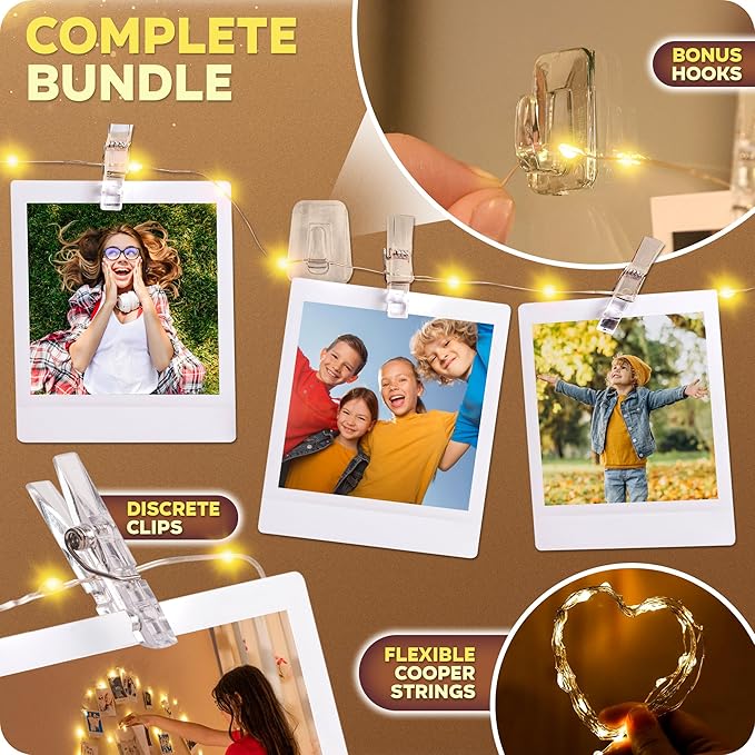 Mind-Glowing Photo Clips String Light - Dreamy Fairy Lights with Clips - Stocking Stuffers for Teen Girls 2025 - Trendy Stuff Room Decor - Christmas Gift for Any Year Old Tween Girl (50 LED, 16.4 ft)