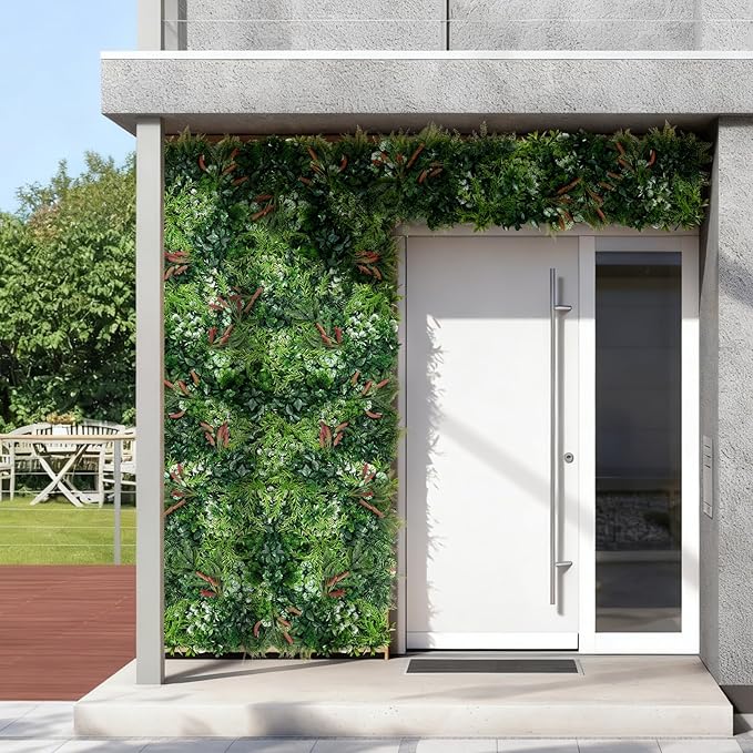 16PCS Grass Wall Panels, 20"x20" Artificial Ivy Privacy Fence Screen, UV-Anti Faux Boxwood Grass Wall Panels for Garden Patio Balcony